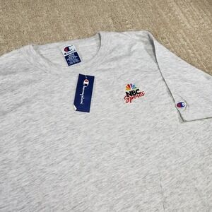 Vintage Champion Shirt Men Large NBC Sports Silver Gray Cotton Tee Deadstock
